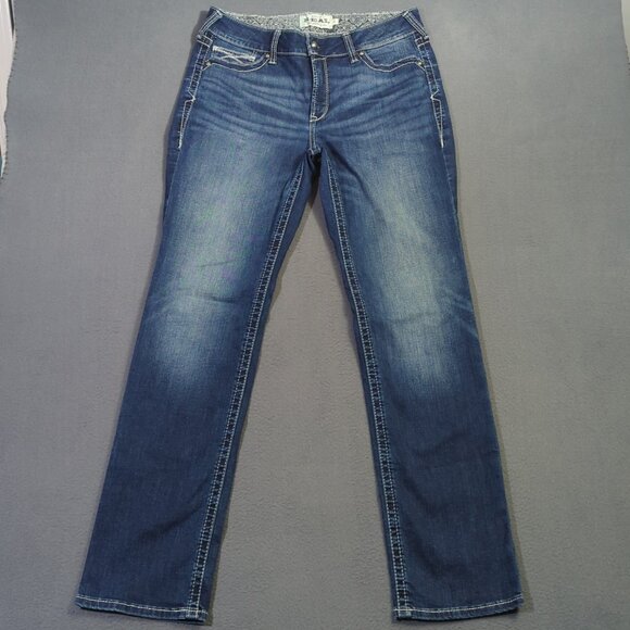 Ariat Jeans Women's 32L Blue R.E.A.L. Mid Rise Stretch Icon Stackable Straight - Picture 1 of 12